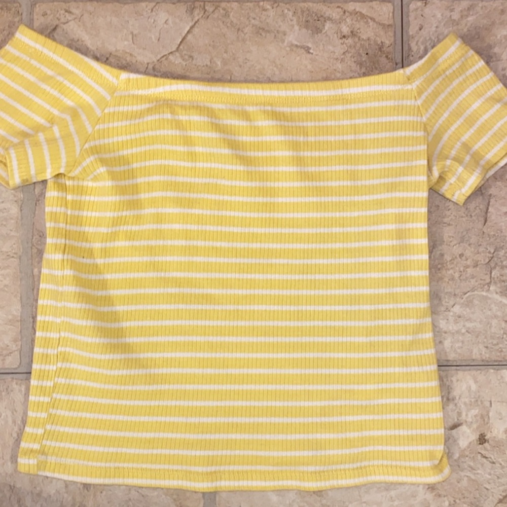 cute yellow off the shoulder tee